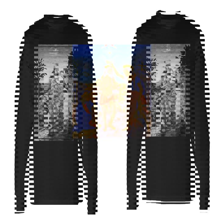 レオナルド ダヴィンチ 面白いtシャツ アート キリストの洗礼 聖書 絵画 メンズ 面白い 服 美術 ネタ 長袖Tシャツ