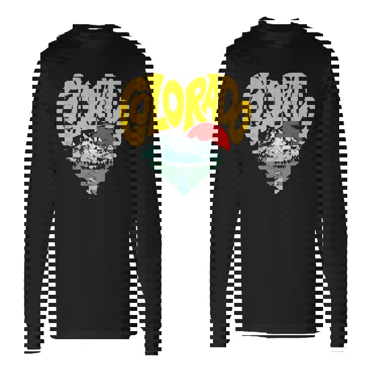 レトロ コロラド州 アウトドア 自然 恋人 ハート 山脈 グラフィック 長袖Tシャツ