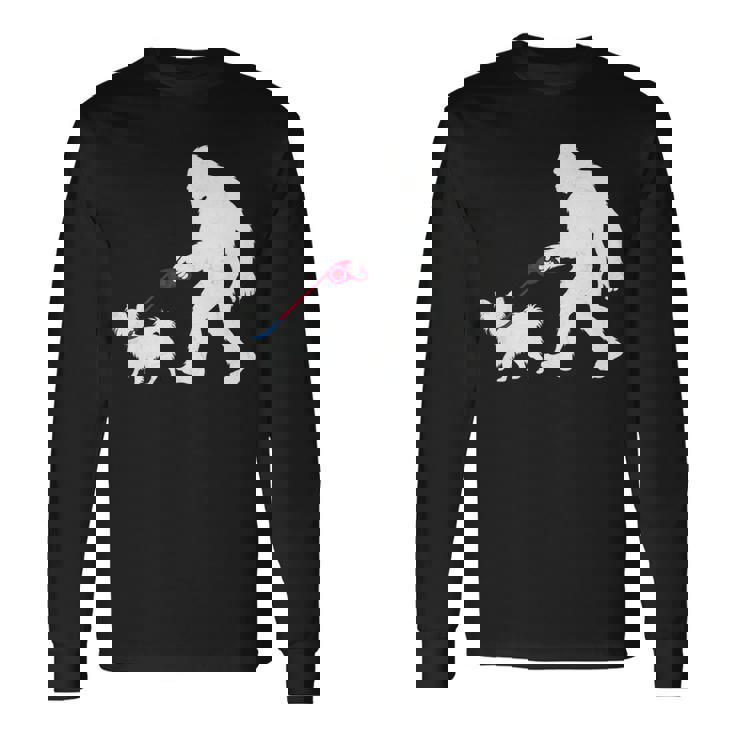 レトロ ビッグフット ウォーキング パピヨン 犬 面白い サスカッチ 長袖tシャツ 長袖Tシャツ