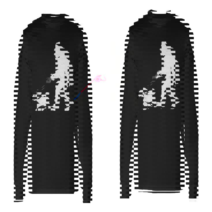 レトロ ビッグフット ウォーキング マルチーズ 犬 面白い サスカッチ 長袖tシャツ 長袖Tシャツ