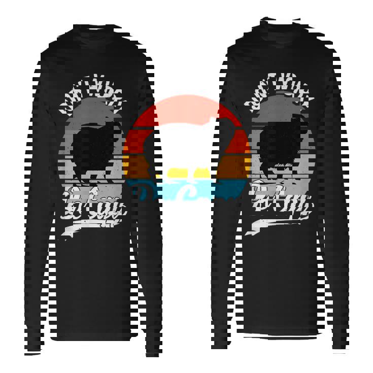 レトロ 面白い カピバラ Don't Worry Be Capy 長袖Tシャツ