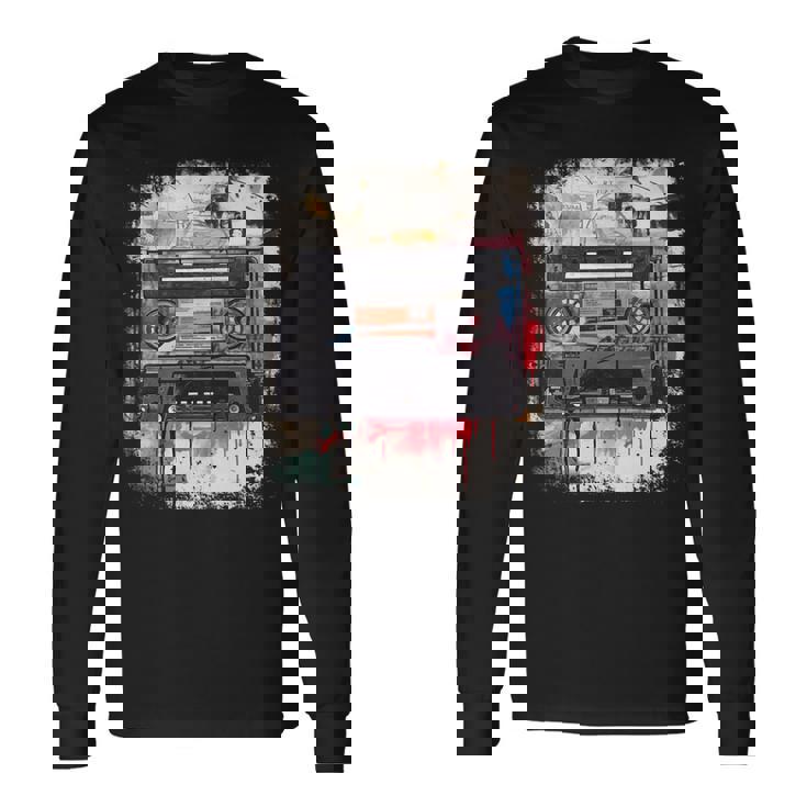 レトロスタイル オールドスクールミュージックテープ カセット ヴィンテージ ミックステープ 長袖tシャツ 長袖Tシャツ