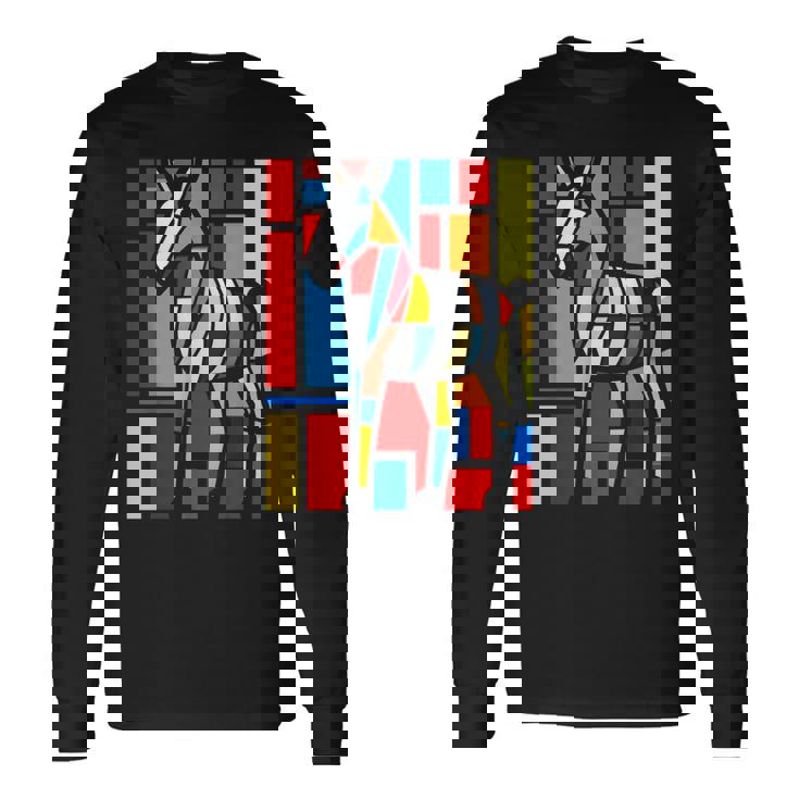 ロバ カラフル 動物 グラフィック アートワーク ロバ 長袖Tシャツ