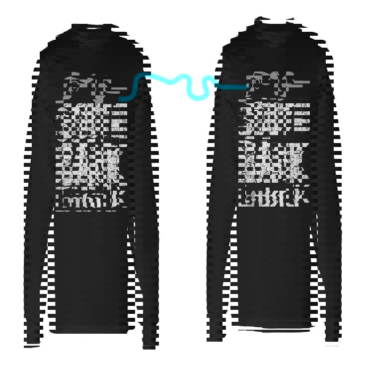 ロンドン、「サウスバンク」の「テムズ川」地図のロンドンお土産 長袖Tシャツ