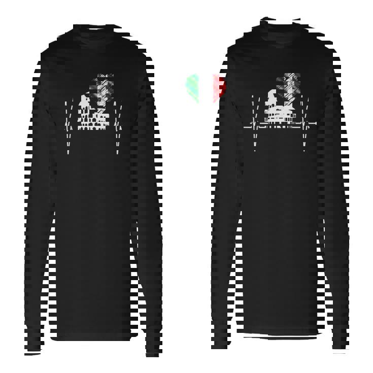 ローマ コロッセオ ハートビート イタリア イタリア国旗 ハート ローマン ローマ 長袖Tシャツ