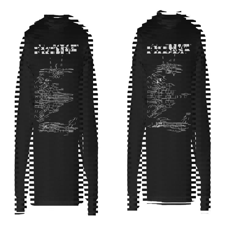 ヴィンテージ ホワイト F14 トムキャット 飛行機 スケマティック F-14 ジェット 長袖tシャツ 長袖Tシャツ