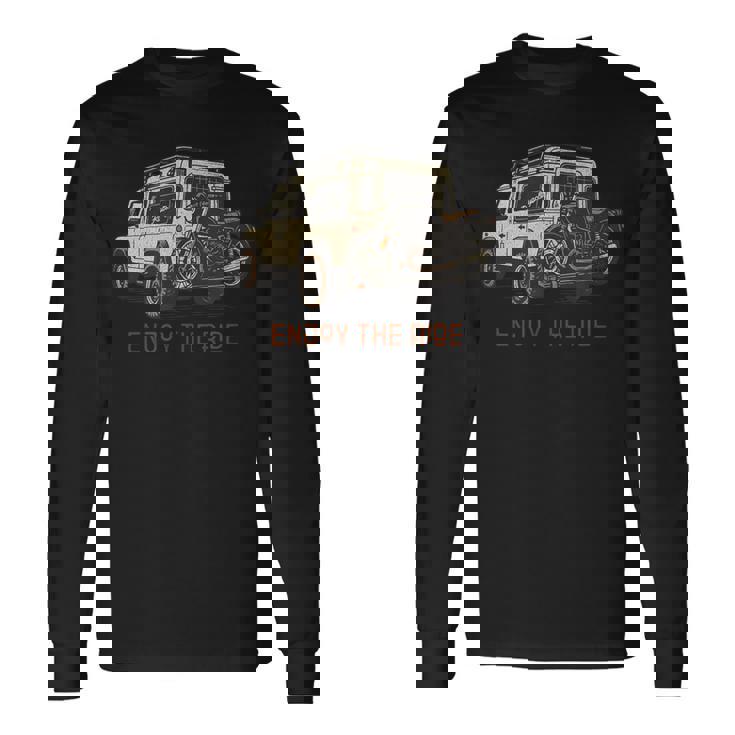 ヴィンテージ オフロード アドベンチャー ロードトリップ バイク イラストレーション 長袖Tシャツ