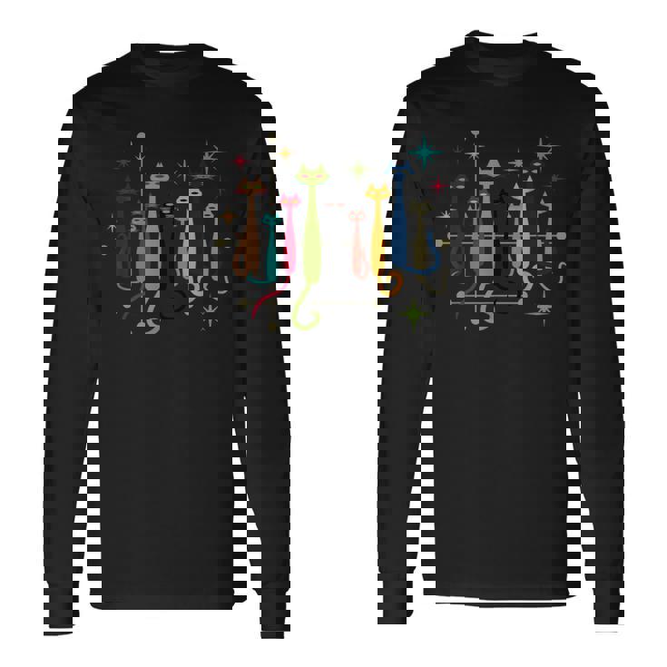 ヴィンテージ レトロ ミッドセンチュリー モダン ルック 猫 50S 60S スタイル 長袖Tシャツ