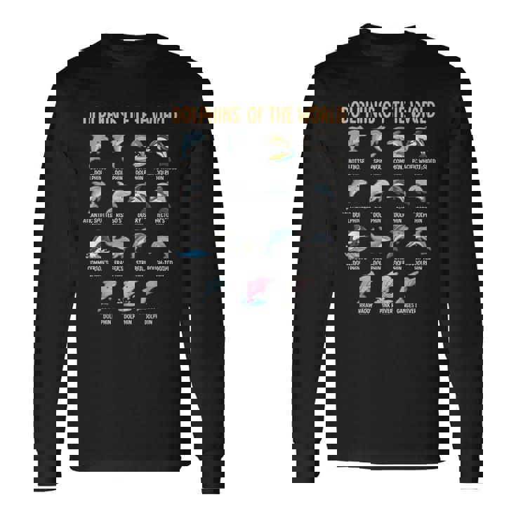 世界のイルカ 種チャート 教育 海洋生物 長袖Tシャツ