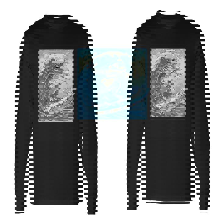 両生類サーファー 日本の波 アート サーフィン カエル 長袖Tシャツ ギフトのアイデア