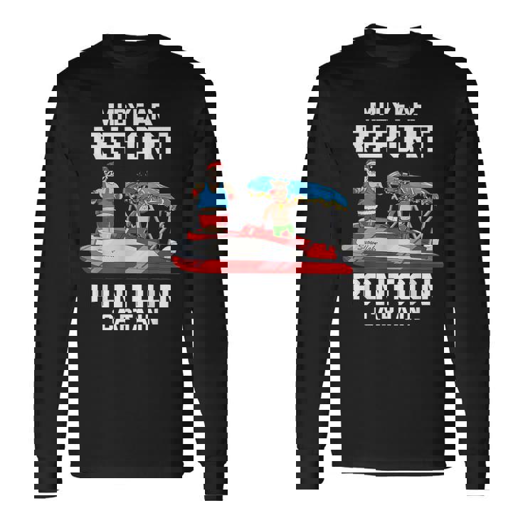 中途報告ポンツーンキャプテンサンタ 7月のクリスマスメンズ 長袖Tシャツ