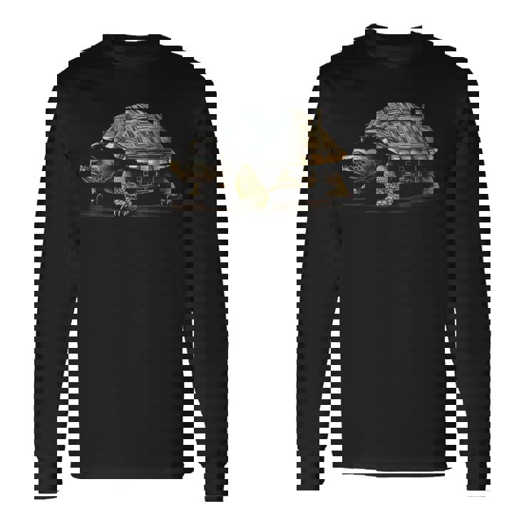 亀 抽象 家 動物 図面 アート グラフィック 亀 長袖Tシャツ