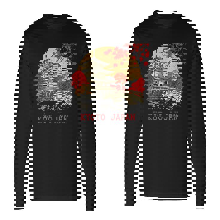 京都 日本 パゴダ 秋 風景 アート お土産 長袖Tシャツ