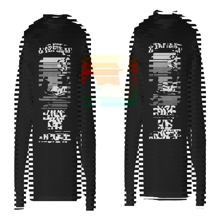 人生は本と猫と一緒に猫を読む カフェ 図書館 長袖Tシャツ