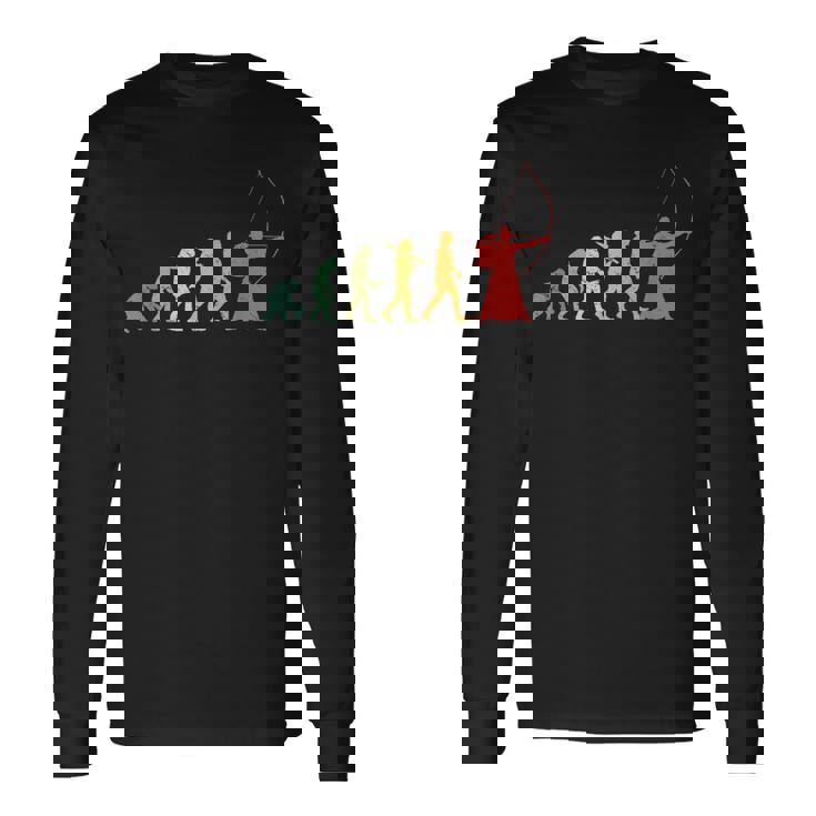 人類の進化 弓道 弓術 弓道好き 騎射 歩射 堂射 弓道部 弓道サークル 古武術 和弓 レトロ 弓 エボリューション 長袖Tシャツ