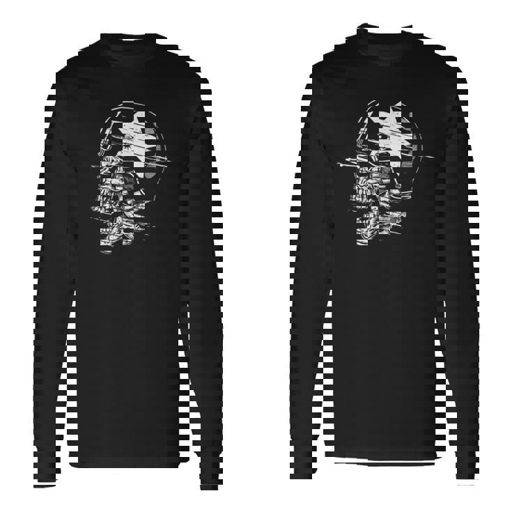 兵士 スカル スケルトン ミリタリー アーミー メモリアルデー 愛国心 長袖Tシャツ