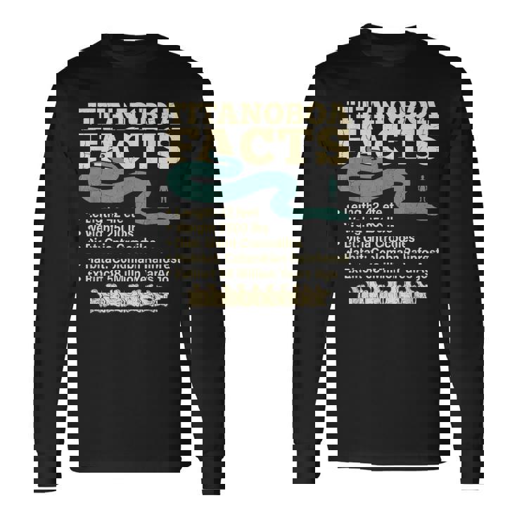 古代最強蛇ティタノボア解説 Titanoboa Facts 恐竜時代雑学 科学学習 長袖Tシャツ