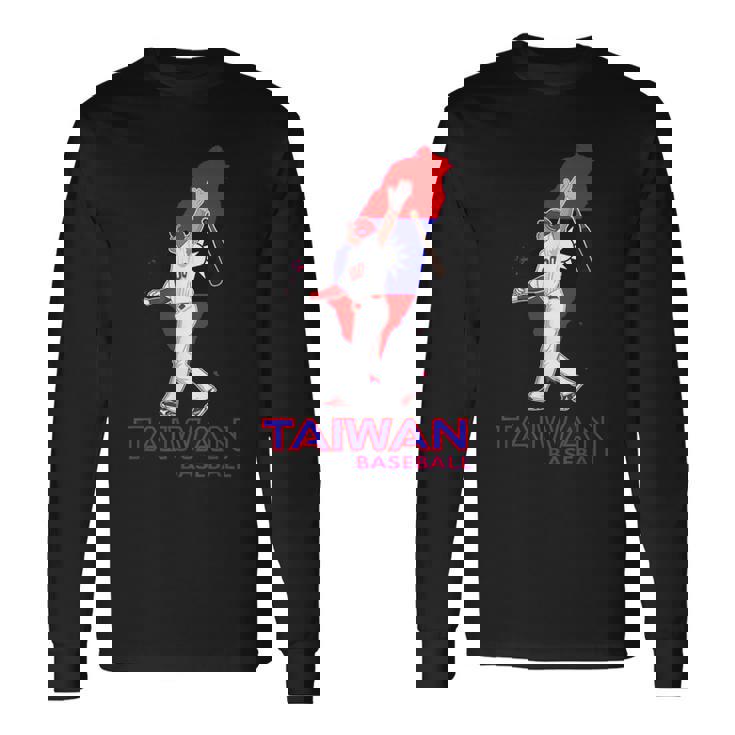 台湾野球ファン アジアリーグ台湾国旗マップアートギフト 長袖Tシャツ