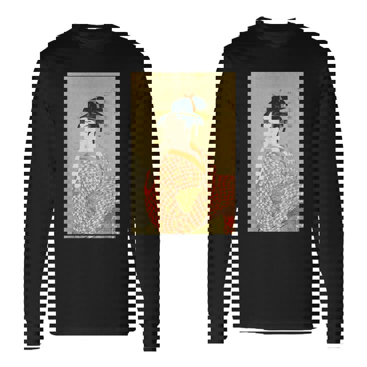 喜多川歌麿「婦女人相十品 ポペンを吹く娘」 長袖Tシャツ