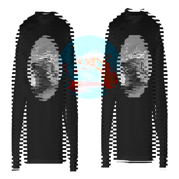 大型輸送船 カーゴコンテナ船愛好家向け 長袖Tシャツ