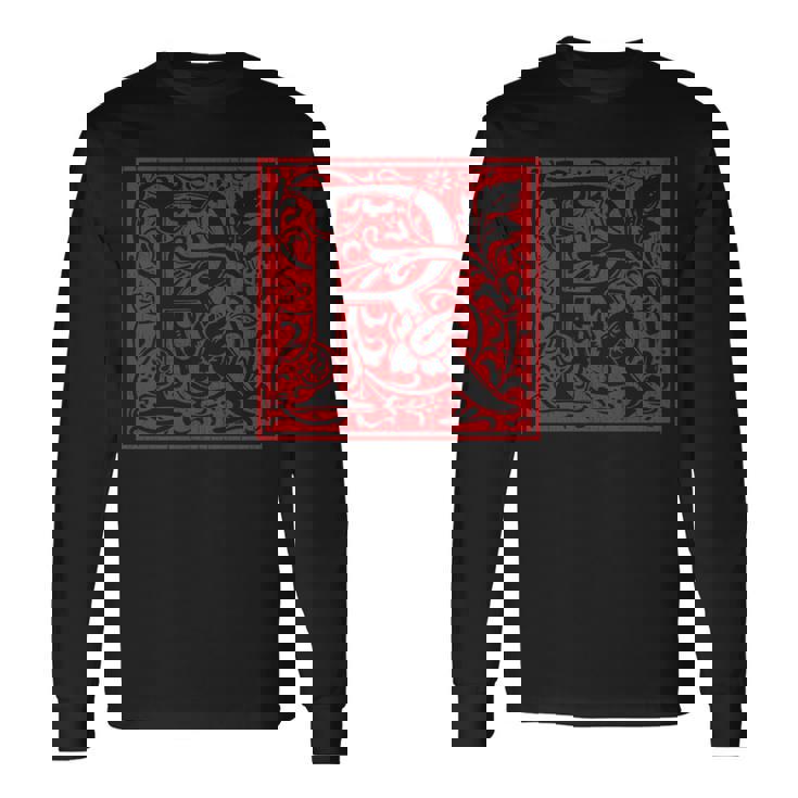 大文字 R ヴィンテージ フローラル イニシャル モチーフ レトロ アルファベット 長袖tシャツ 長袖Tシャツ