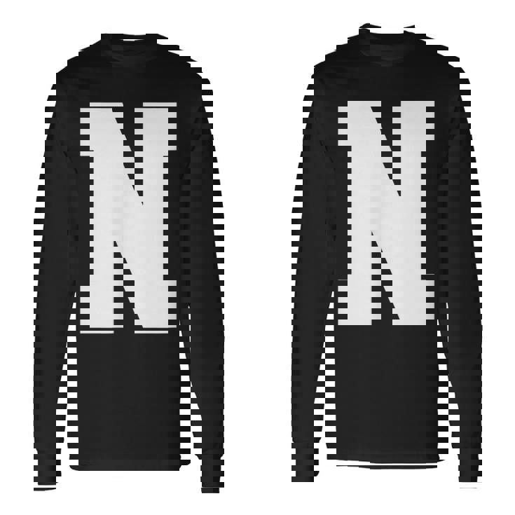 大文字nアルファベットモノグラムイニシャル 長袖Tシャツ