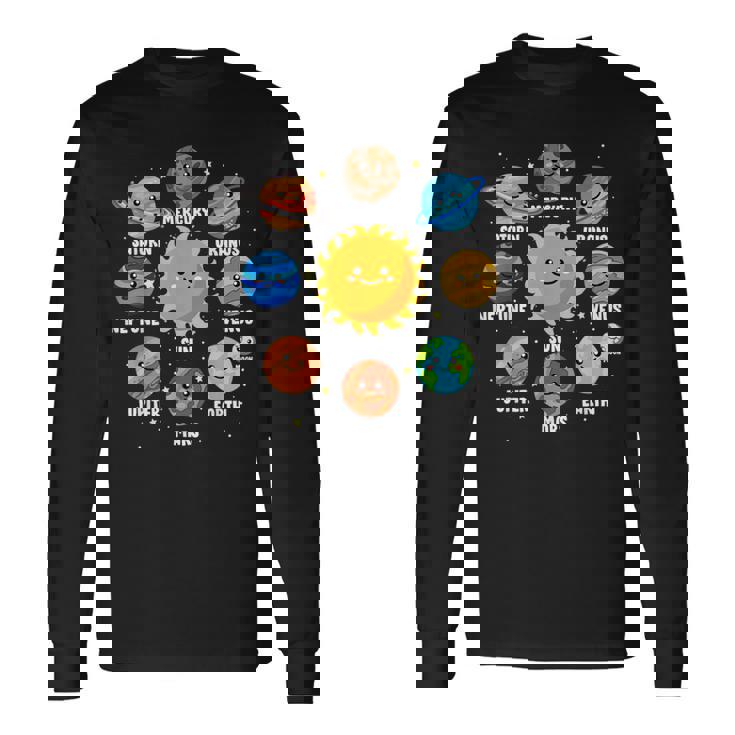 太陽系 9つの惑星 かわいい惑星 恋人 宇宙 天文学 長袖Tシャツ