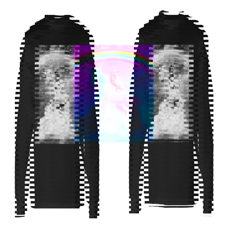 宇宙パグ 雲の上のレインボーユニコーン 長袖Tシャツ