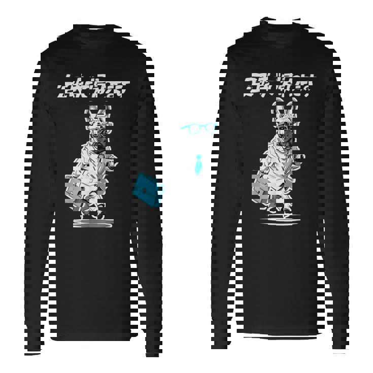 定時で帰ります フレンチブルドッグ グッズ 犬 おもしろ 面白い ギャグ ネタ 笑える 長袖Tシャツ