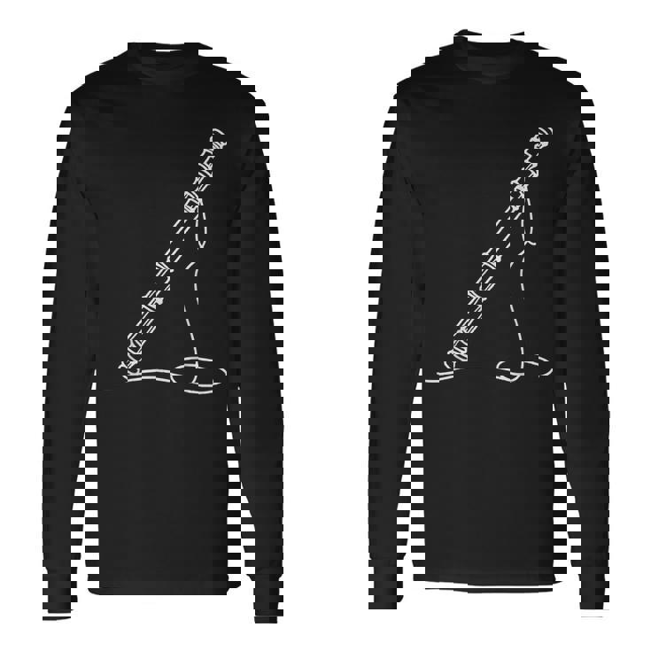 尺八 線画 ミュージシャン向け 尺八 長袖Tシャツ