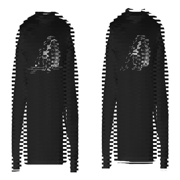 巨大アリクイ ラインアート 野生動物 図面デザイン 長袖Tシャツ