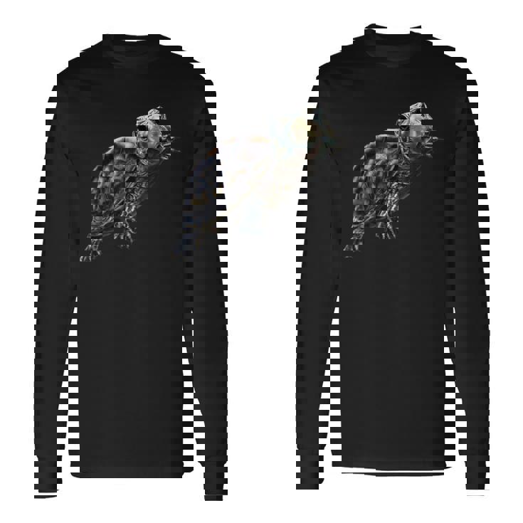 幸せな笑顔の亀 セルフィー ポートレート 面白い 長袖Tシャツ