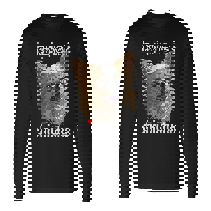 幸せはロングヘア チワワ 長髪 チワワ ママ パパ 長袖Tシャツ