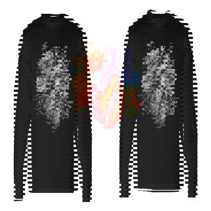 心臓超音波検査者ギフト 心臓専門医ギフト ハートフラワー 長袖Tシャツ