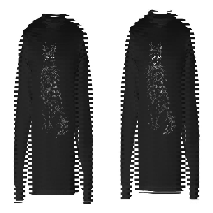 手描きのグラフィック芸術的な芸術的なミニマリズムを描く猫 長袖tシャツ 長袖Tシャツ ギフトのアイデア