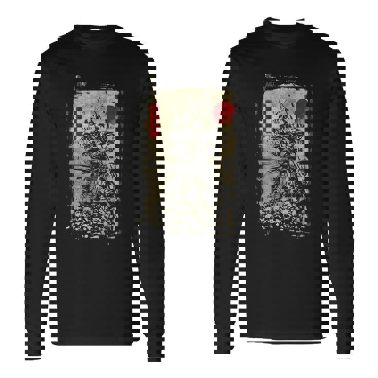 手描きの日本の侍 ヴィンテージ ソードマン アニメ 武士道 長袖Tシャツ