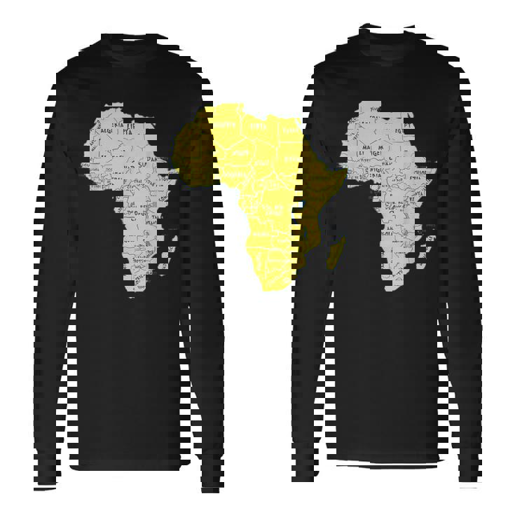 手描きアフリカ地図tシャツ 国名付き 長袖Tシャツ