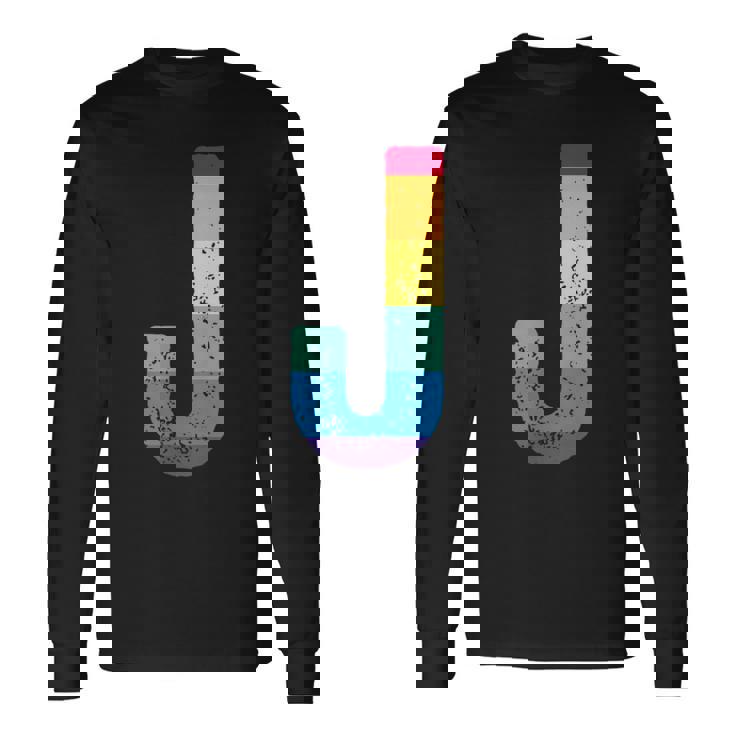 文字 J 大文字 アルファベット モノグラム イニシャル レインボー アルファベット J 長袖Tシャツ