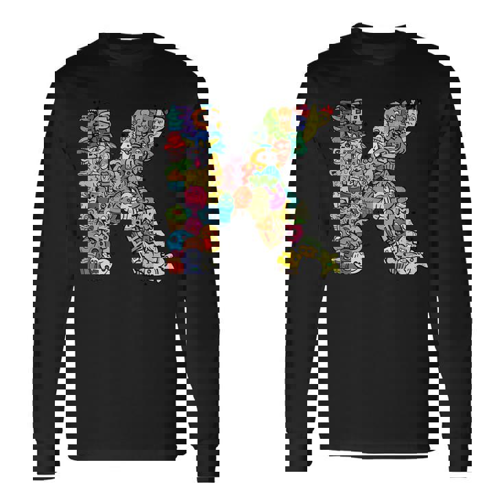 文字k Monsters アルファベットネーム イニシャル キュート モノグラム 長袖Tシャツ