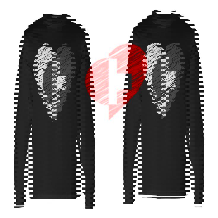 日本 スイス ハート 日本国旗 スイス国旗 ハート 長袖tシャツ 長袖Tシャツ