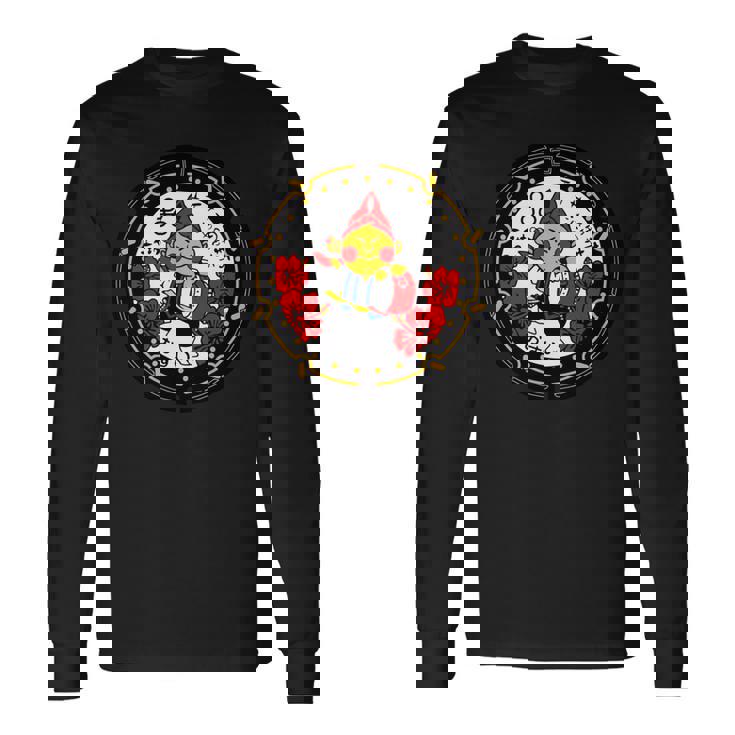 日本 マンホールアート 沖縄市栄房 エイサー 沖縄市エイサーエイ坊 ウチナ 長袖tシャツ 長袖Tシャツ