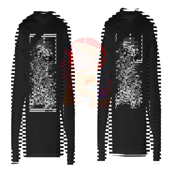 日本のタトゥー パグ 犬 パグ ヤクザの恋人 鯉の魚 長袖tシャツ 長袖Tシャツ ギフトのアイデア