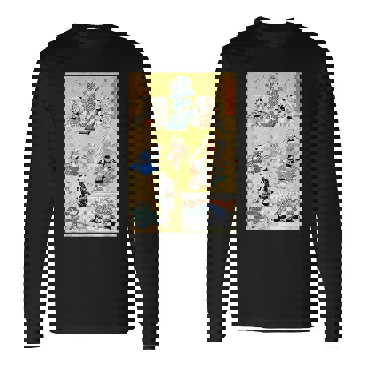 日本の猫 歌川国芳 流行猫の狂言づくし 歌舞伎 ヴィンテージ浮世絵 芸術の美的 日本の伝統美術 長袖Tシャツ