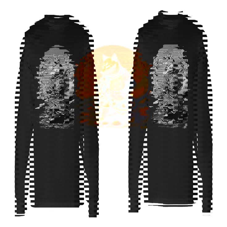 日本アート 柴犬 忍者 浮世絵 アニメ風 侍犬 長袖Tシャツ