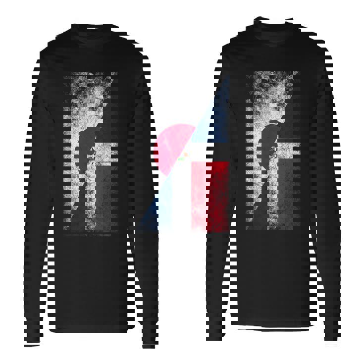 日本ドミニカ共和国の国旗 日本のドミニカ共和国 長袖Tシャツ