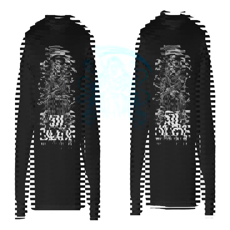 死神ソウルコレクタースカルチェーンアートホラーファン 長袖Tシャツ