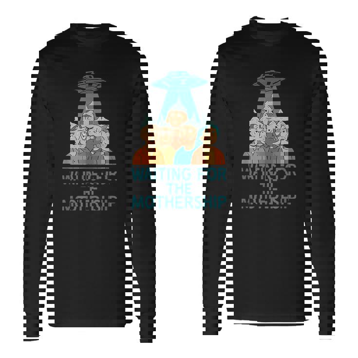 母艦を待つufo エイリアン陰謀論 長袖Tシャツ