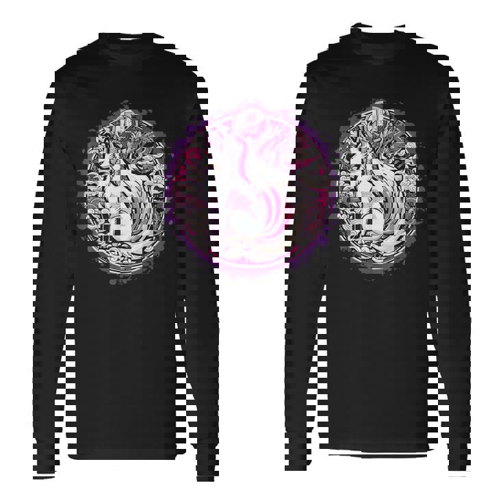 民話 きつね 九尾狐 日本龍 長袖Tシャツ