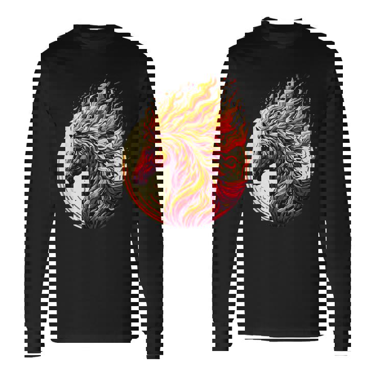 燃える 動物 馬 動物 クール 馬 火 炎 長袖Tシャツ