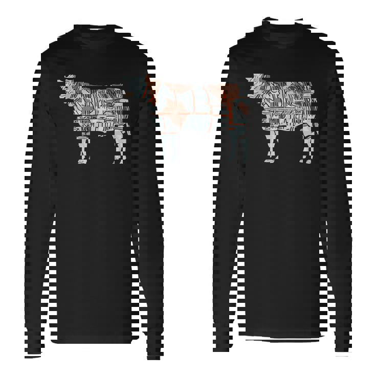 牛肉の部位 面白いtシャツ 焼肉 Bbq 牛 グルメ メンズ おもしろ 面白い 服 オリジナル グッズ ネタ イラスト 長袖Tシャツ